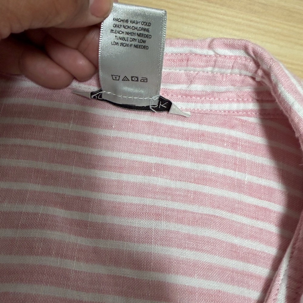 John Mark Pink and White Striped Linen Shirt Coastal Beach Resortwear Carnival - Picture 7 of 8